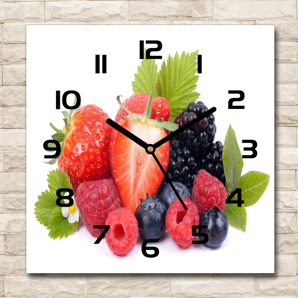 Square glass wall clock Forest fruits