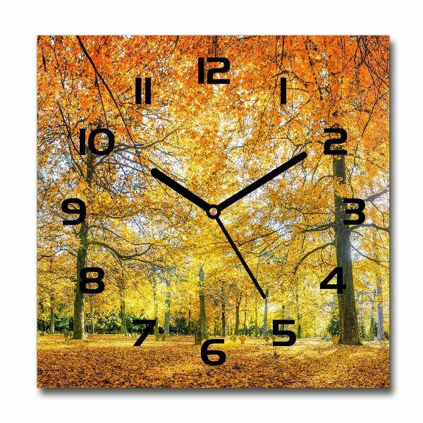 Square glass wall clock Forest in autumn