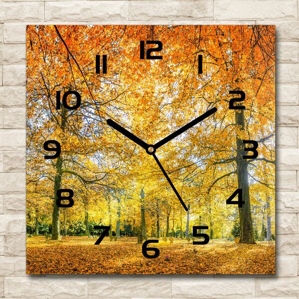 Square glass wall clock Forest in autumn