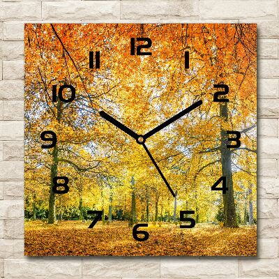 Square glass wall clock Forest in autumn