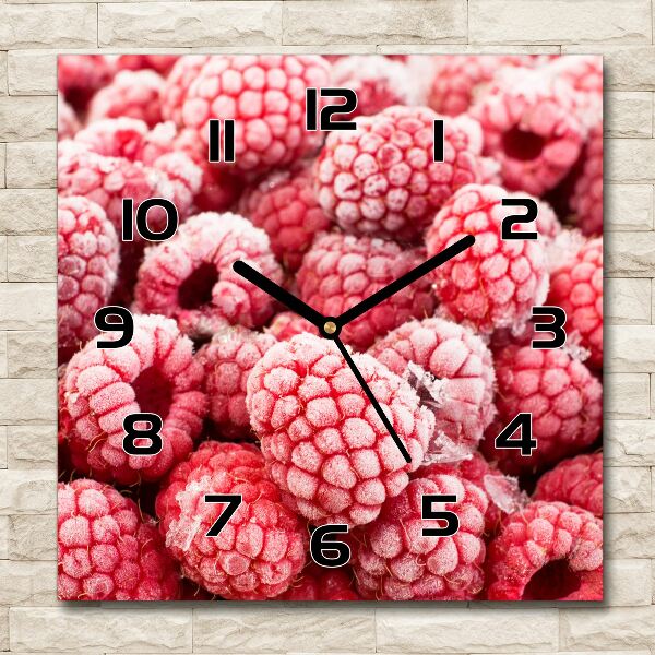 Square glass wall clock Frozen raspberries