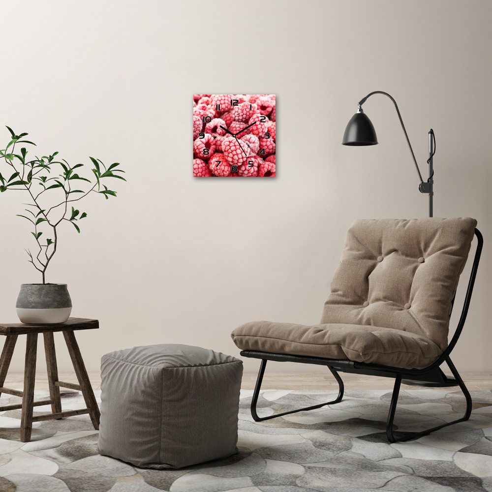 Square glass wall clock Frozen raspberries