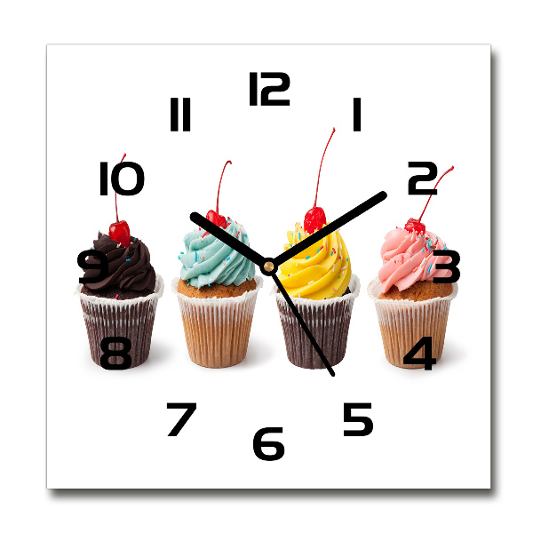 Square glass wall clock Cupcakes