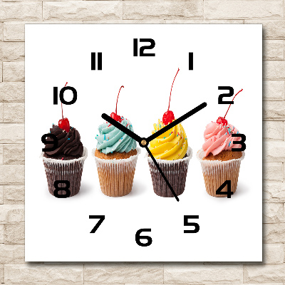 Square glass wall clock Cupcakes