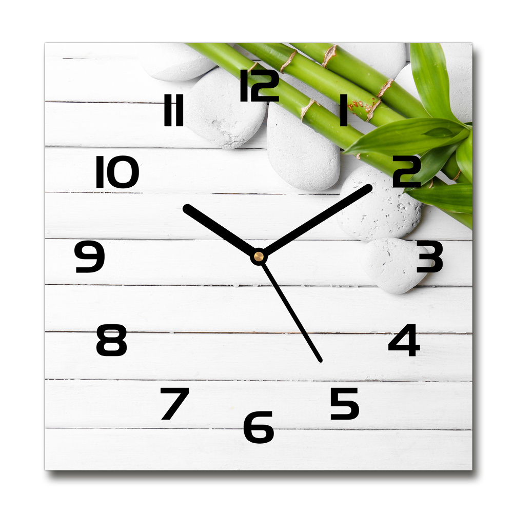 Square glass wall clock Bamboo