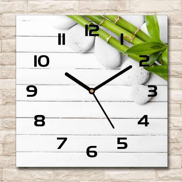 Square glass wall clock Bamboo