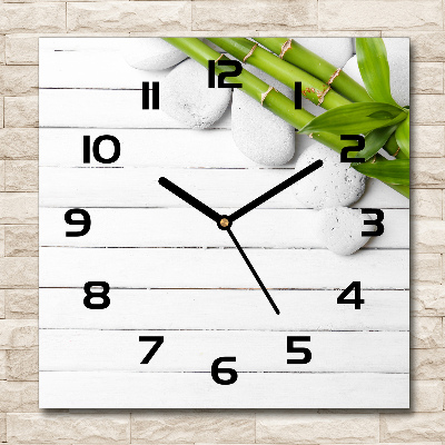 Square glass wall clock Bamboo