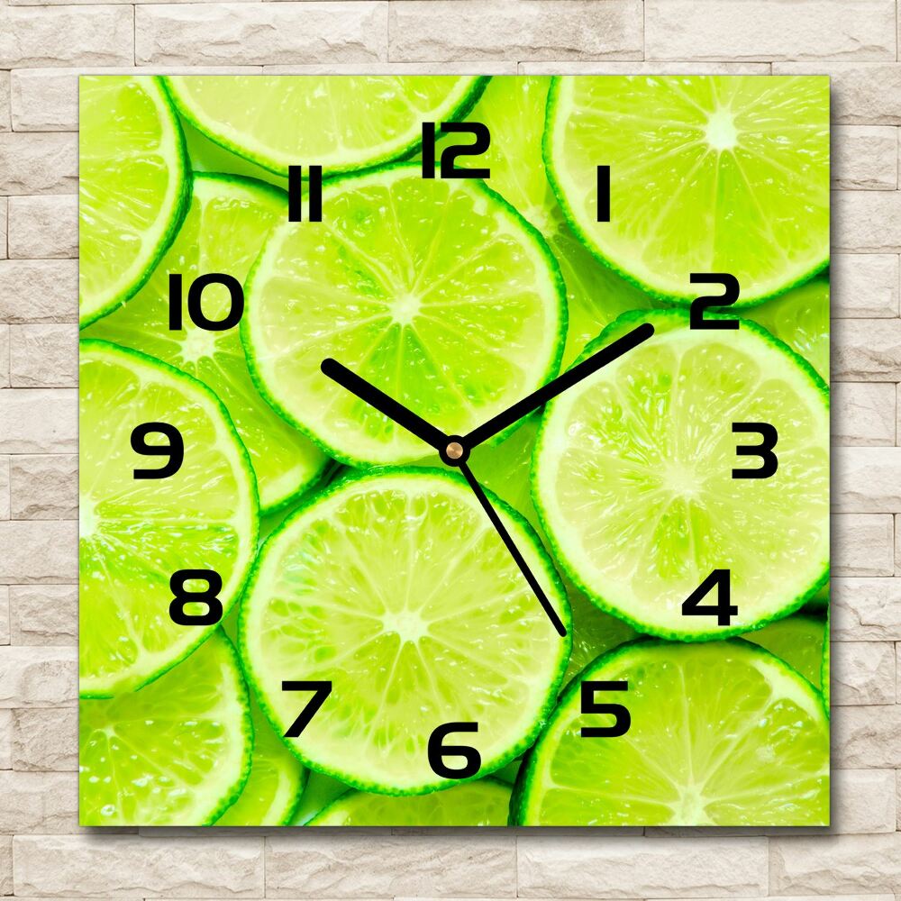 Square glass wall clock Lime