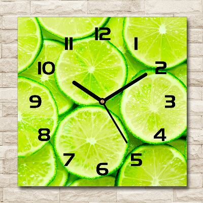 Square glass wall clock Lime