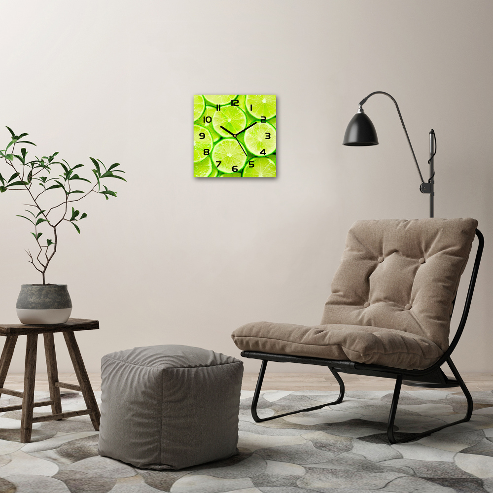 Square glass wall clock Lime