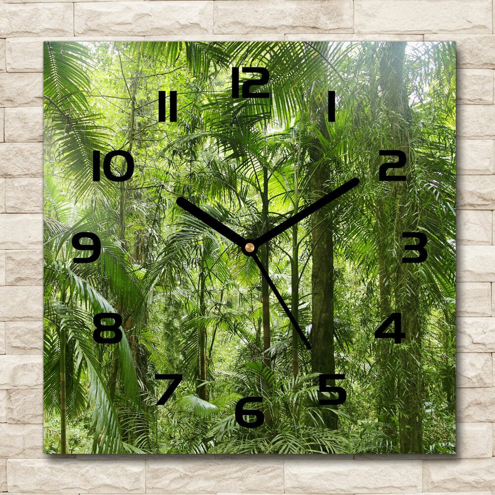 Square kitchen clock tropical forest