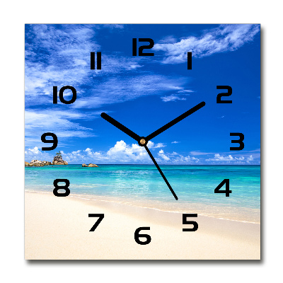 Square glass wall clock Tropical beach