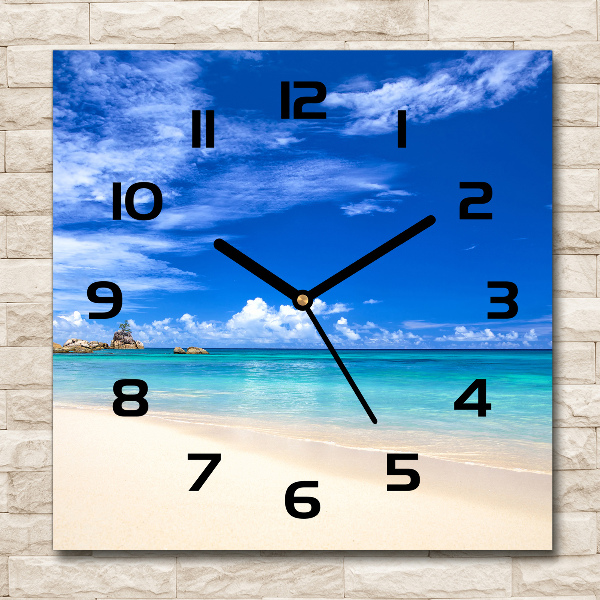 Square glass wall clock Tropical beach