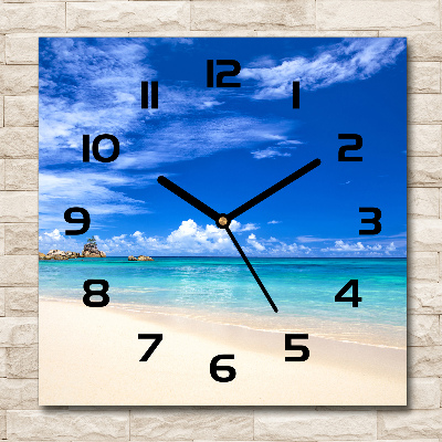 Square glass wall clock Tropical beach