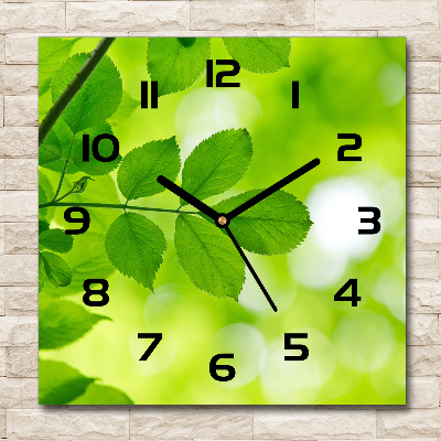 Square kitchen clock Green leaves