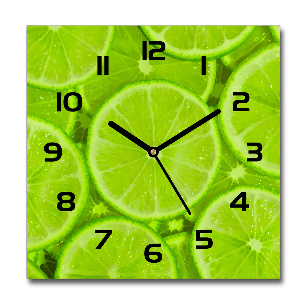 Square glass wall clock Lime