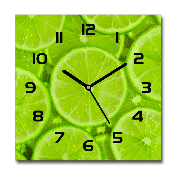 Square glass wall clock Lime