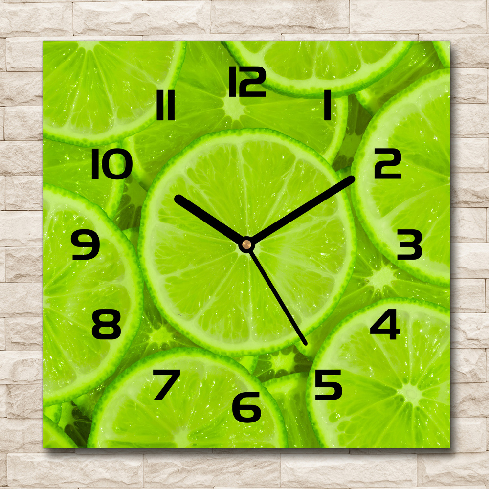 Square glass wall clock Lime