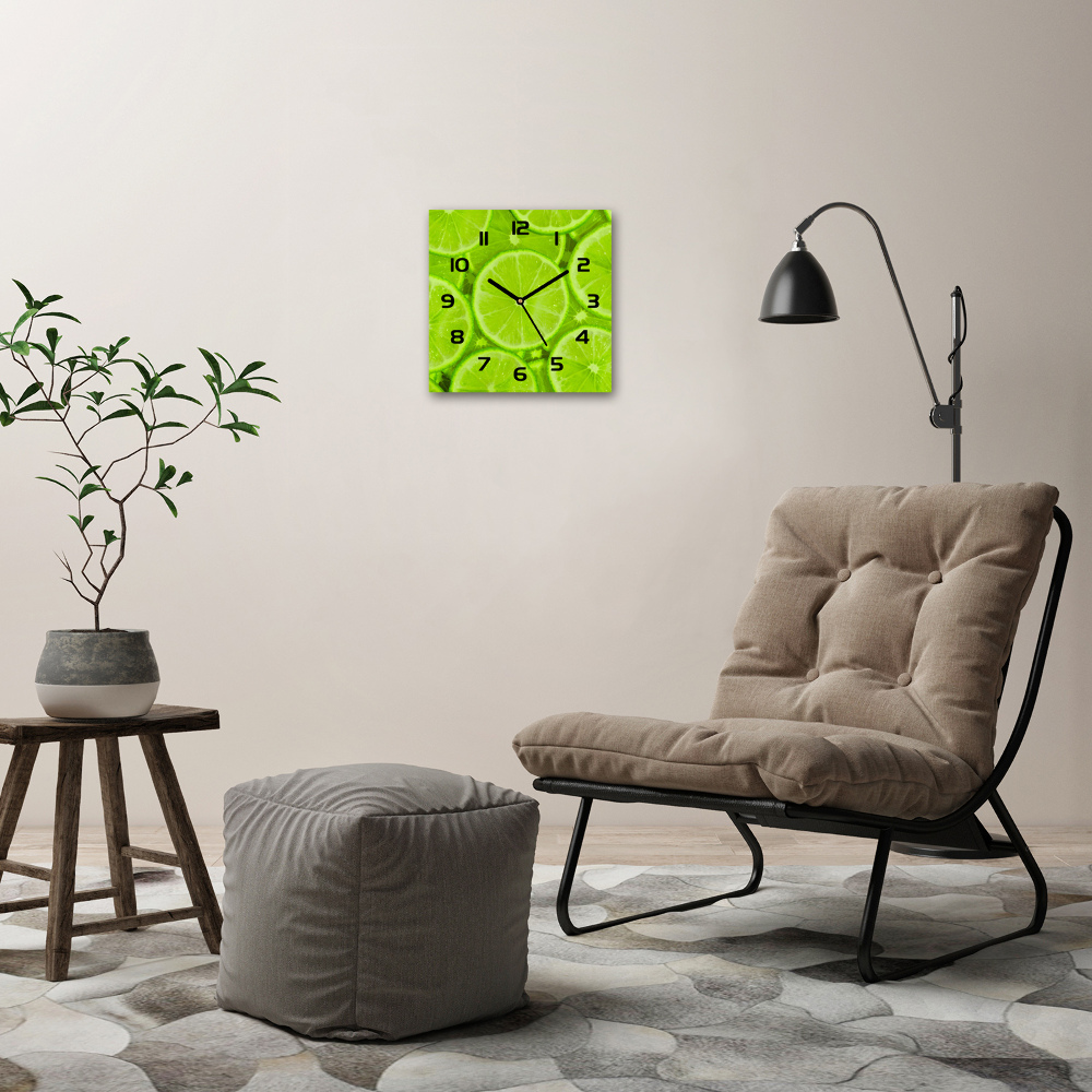 Square glass wall clock Lime