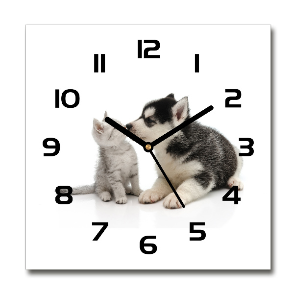 Square kitchen clock Dog and cat