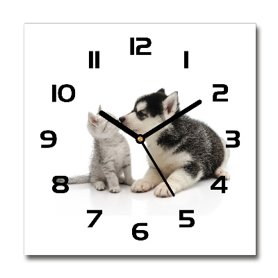 Square kitchen clock Dog and cat