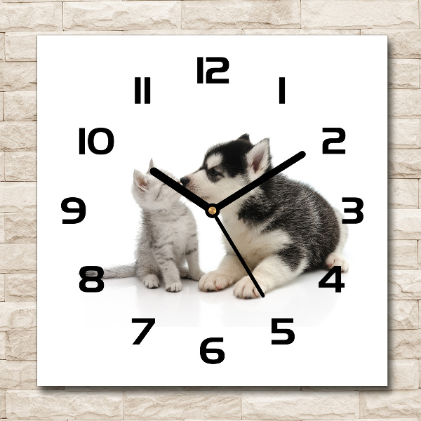 Square kitchen clock Dog and cat