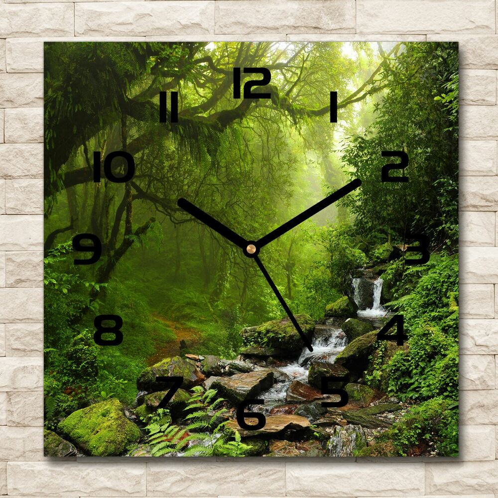 Square glass wall clock Jungle in Nepal