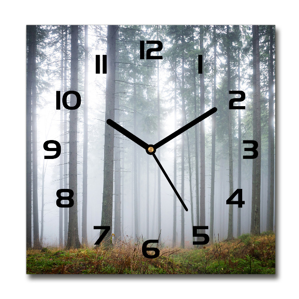 Square glass wall clock Fog in the forest