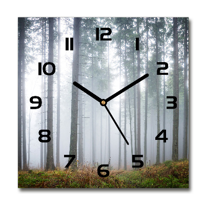 Square glass wall clock Fog in the forest