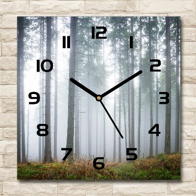 Square glass wall clock Fog in the forest