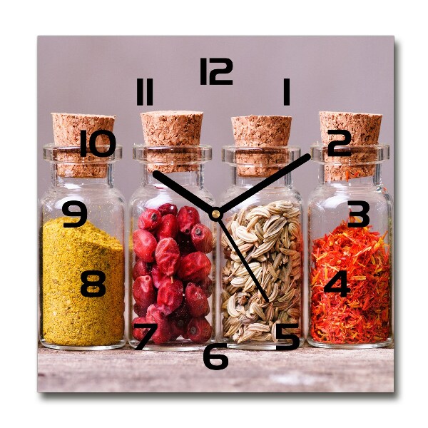 Square glass wall clock Colorful spices