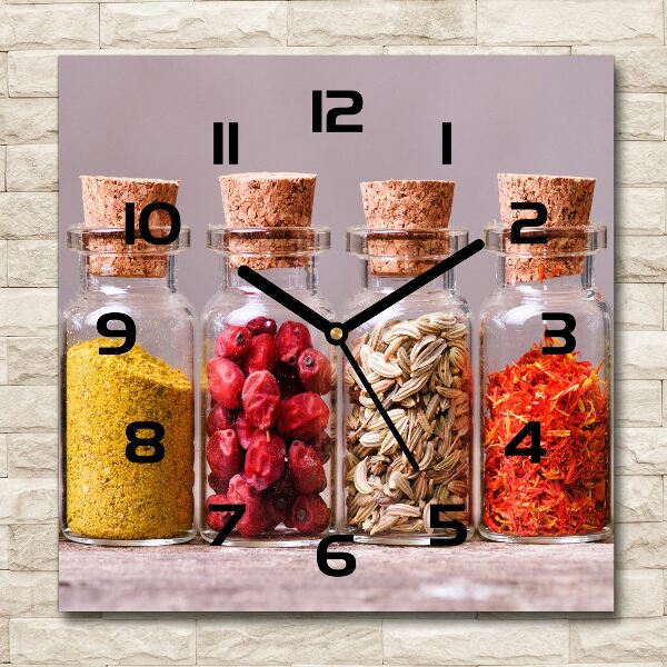 Square glass wall clock Colorful spices