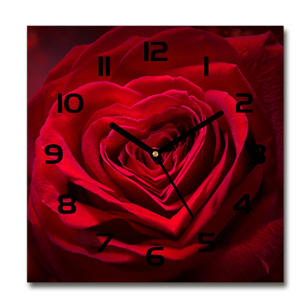 Square wall clock Red heart rose