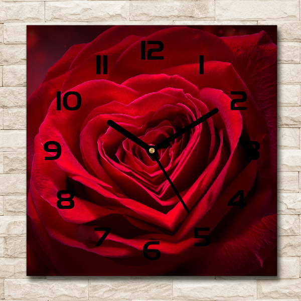 Square wall clock Red heart rose