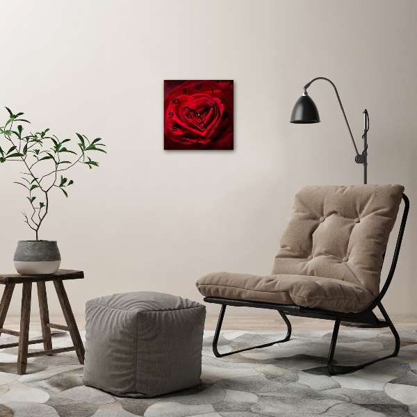 Square wall clock Red heart rose