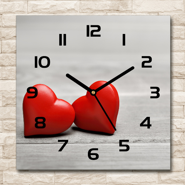 Square wall clock Hearts on wood