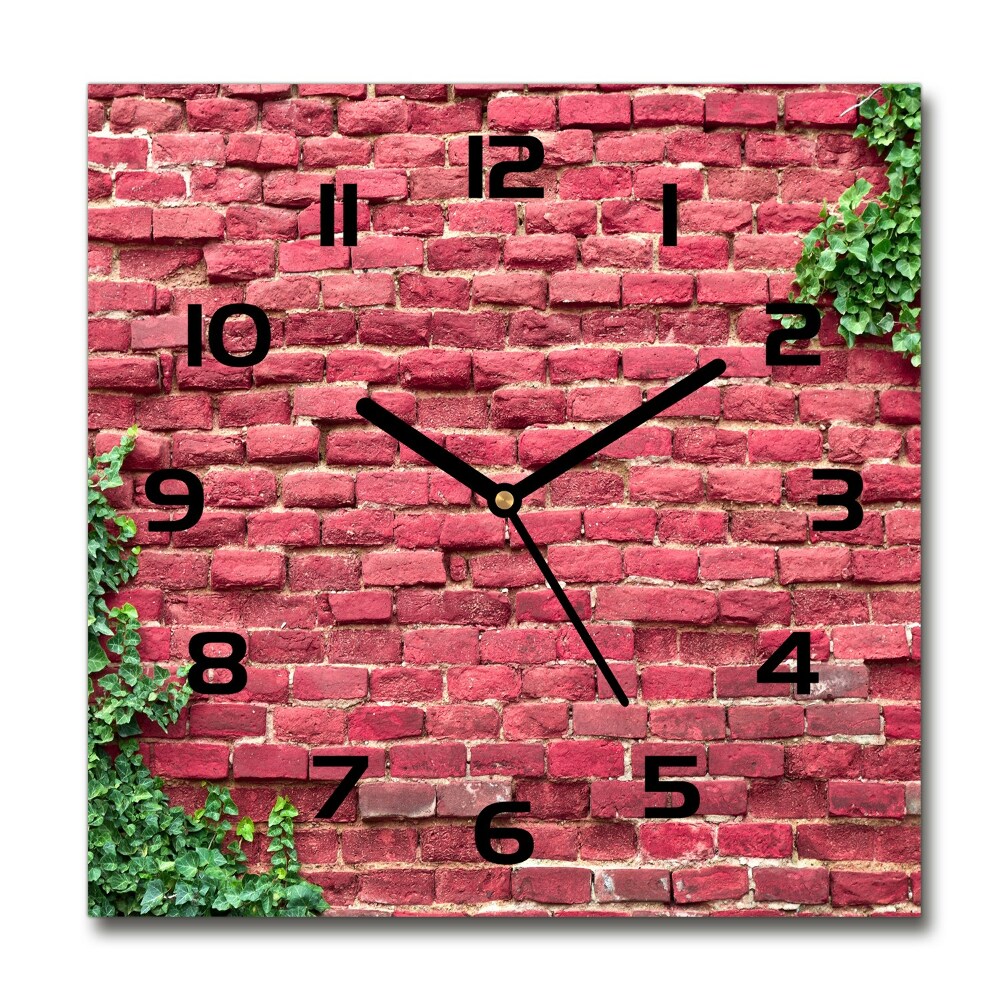 Square glass wall clock Brick wall