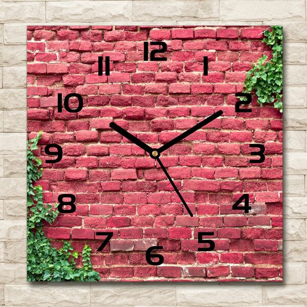 Square glass wall clock Brick wall