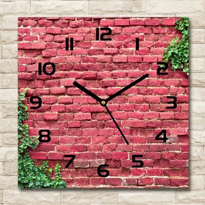 Square glass wall clock Brick wall