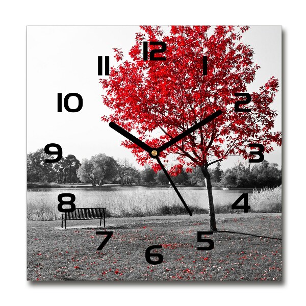 Square wall clock Red tree