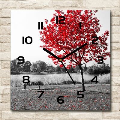 Square wall clock Red tree