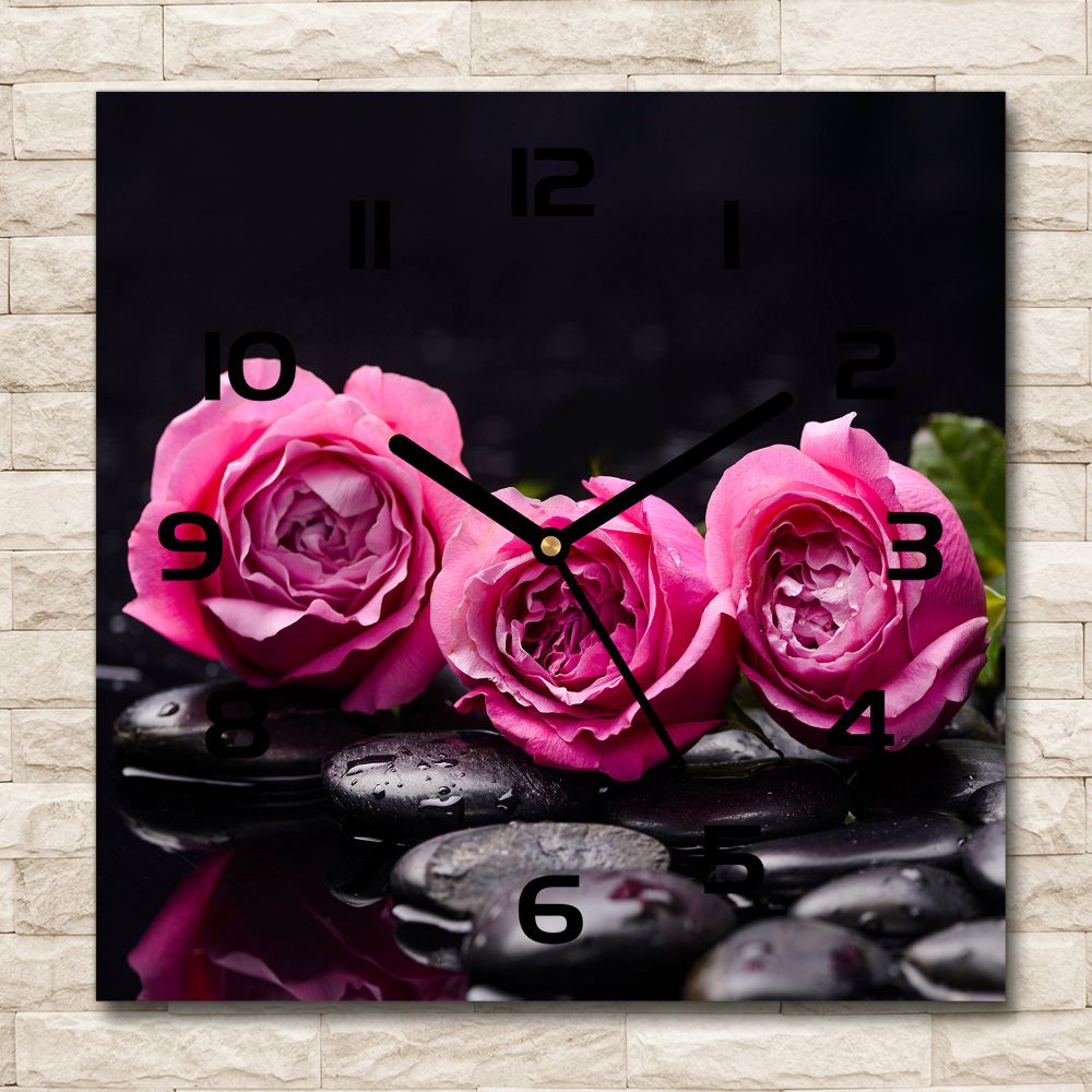 Square wall clock Pink roses