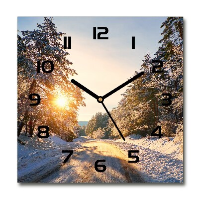 Square wall clock Road in the forest in winter