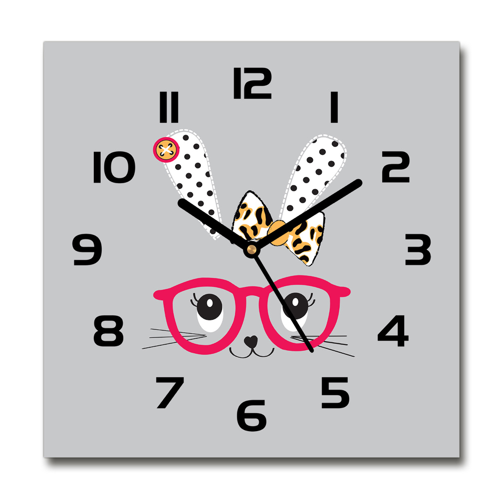 Square wall clock Rabbit with glasses