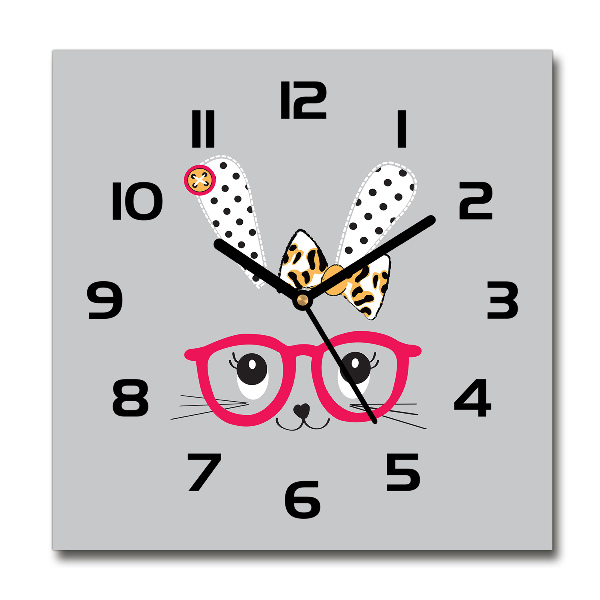 Square wall clock Rabbit with glasses