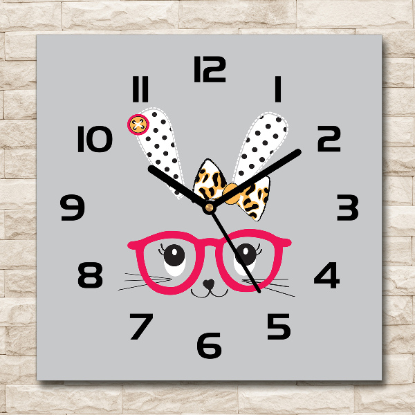 Square wall clock Rabbit with glasses