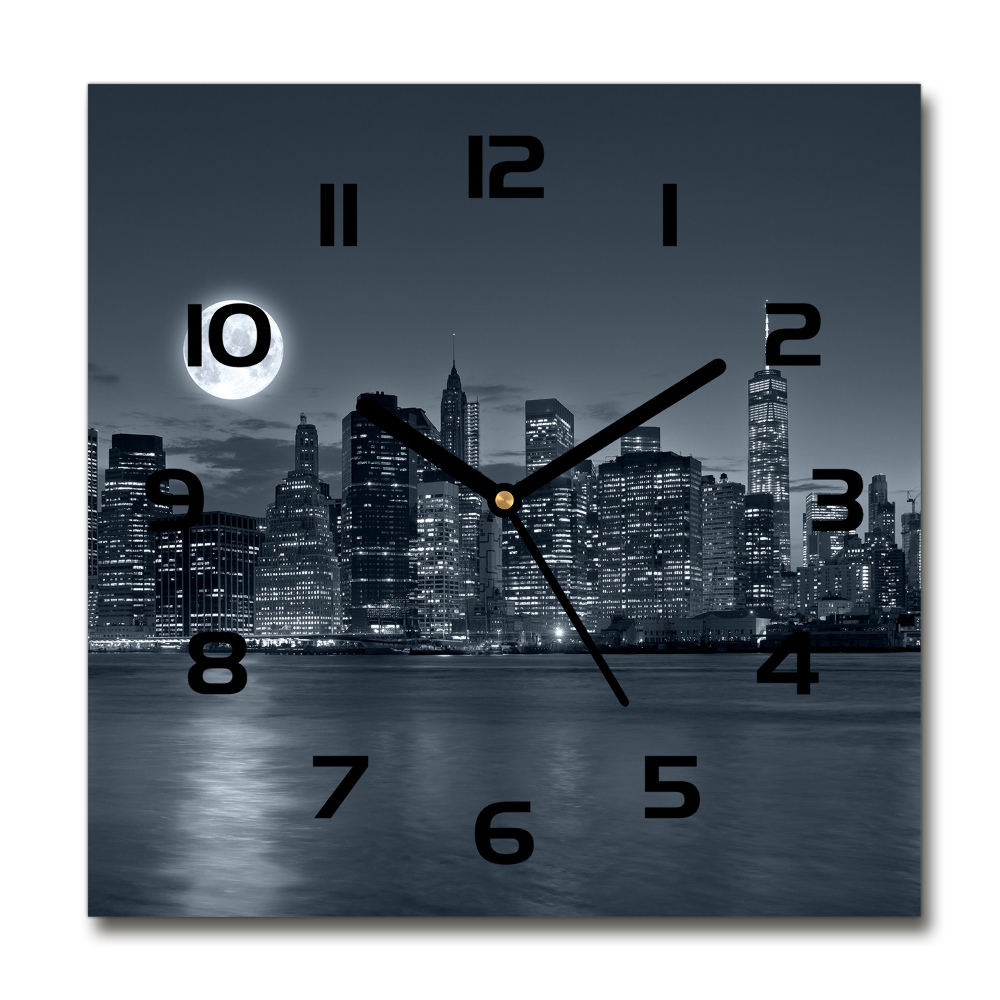 Square glass clock New York at night