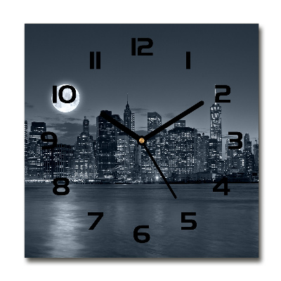 Square glass clock New York at night