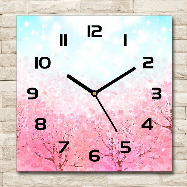 Square kitchen clock Cherry blossoms