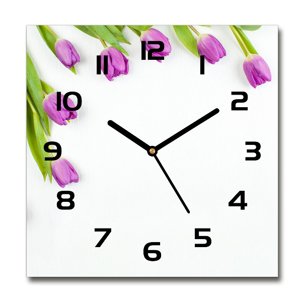 Square kitchen clock Violet tulips